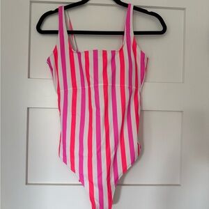 Fabletics Vibrant Pink and White Striped Swimwear